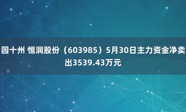 园十州 恒润股份（603985）5月30日主力资金净卖出3539.43万元