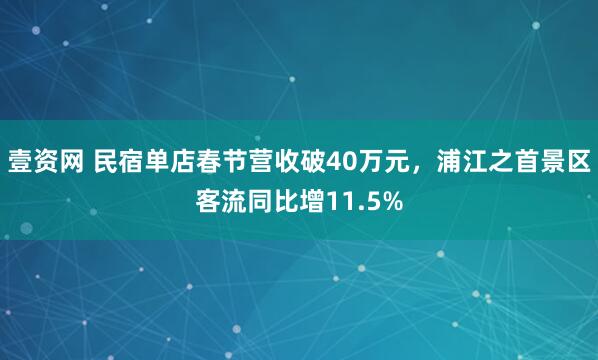 壹资网 民宿单店春节营收破40万元，浦江之首景区客流同比增11.5%